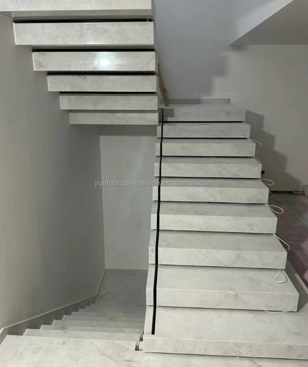 Natural Stone Stairs in Modern European Style with Cut-to-Size Big Slab Polished Tiles