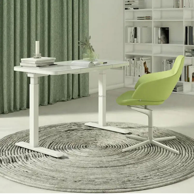 Electric Height Adjustable Desk Metal Iron Modern Design Wireless Charger Glass Table