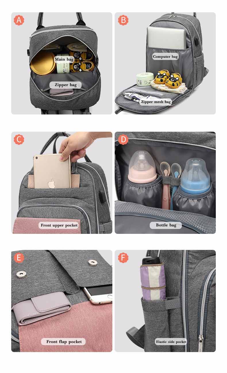 Large Capacity Mom Baby Bag Multi-function Waterproof Outdoor Travel Diaper Bag With USB Charging For Baby Care