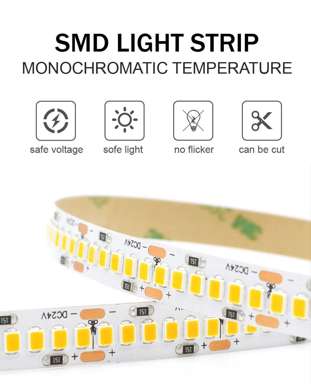 DC12V/24V 10mm 240led 2835 SMD LED Strips Cuttable Flexible Light Strip with Dimmer