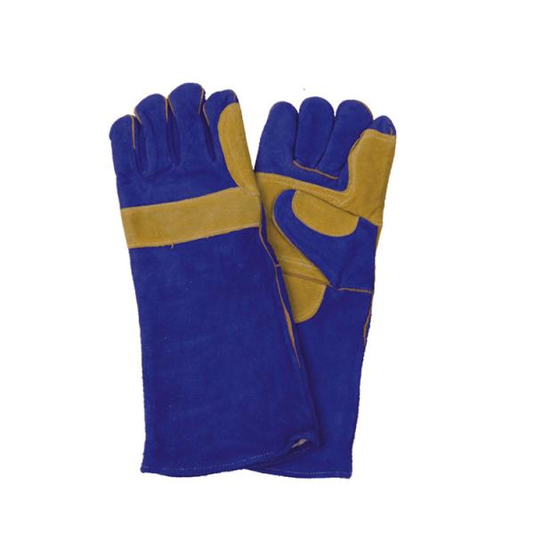 Quality Heat Resistant Blue Cow Split Leather Working Welding Gloves 35cm Carton Size 75*37*24cm for sale