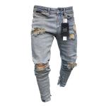 High Waist Nostalgic Men'S Stretch Ripped Jeans Drawstring Closure
