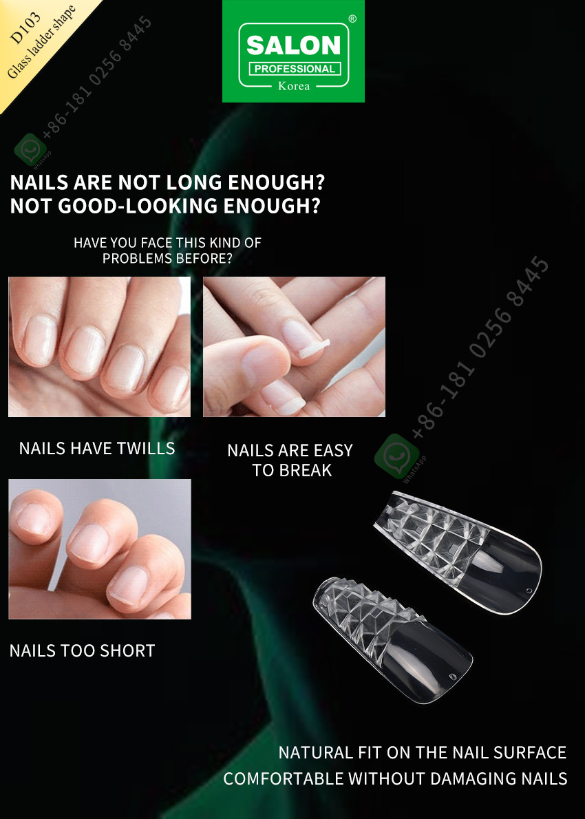 Glass Ladder Shape Highly Traceless Nail Pieces Half Cover False Nail Tips for Nail Art Salon