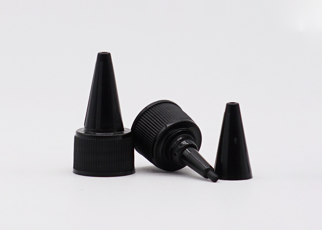 20mm PP Plastic Black Long Nozzle Cap 18mm Twist Top Cap For Screw Bottles