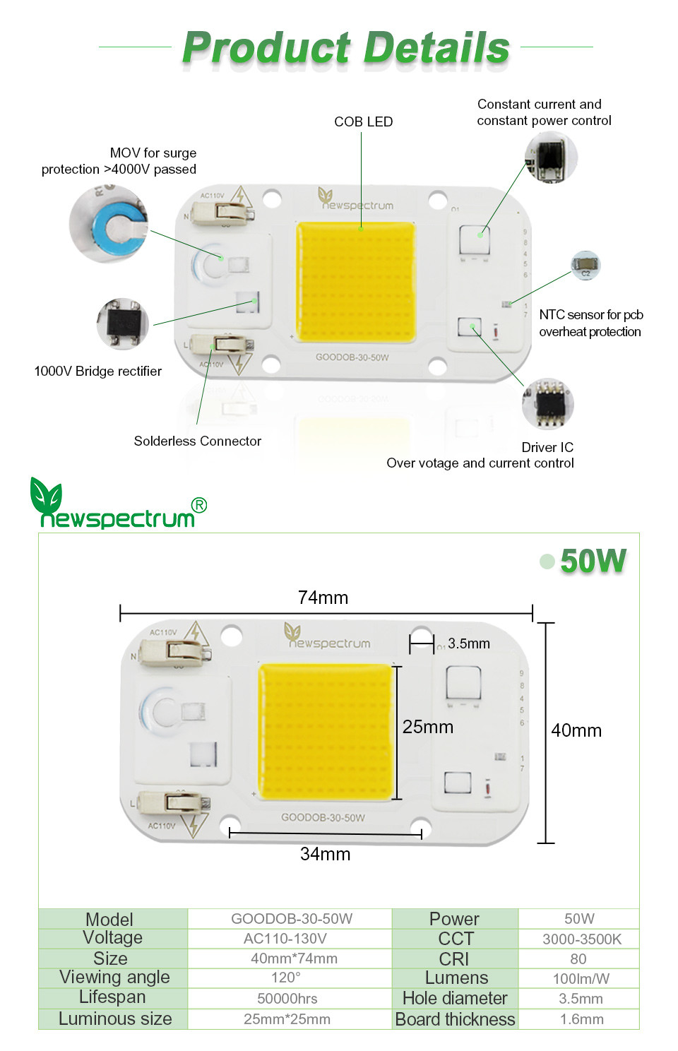 3000K 6000K AC COB LED Power 10W 20W 240V Warm Rgb LED Module