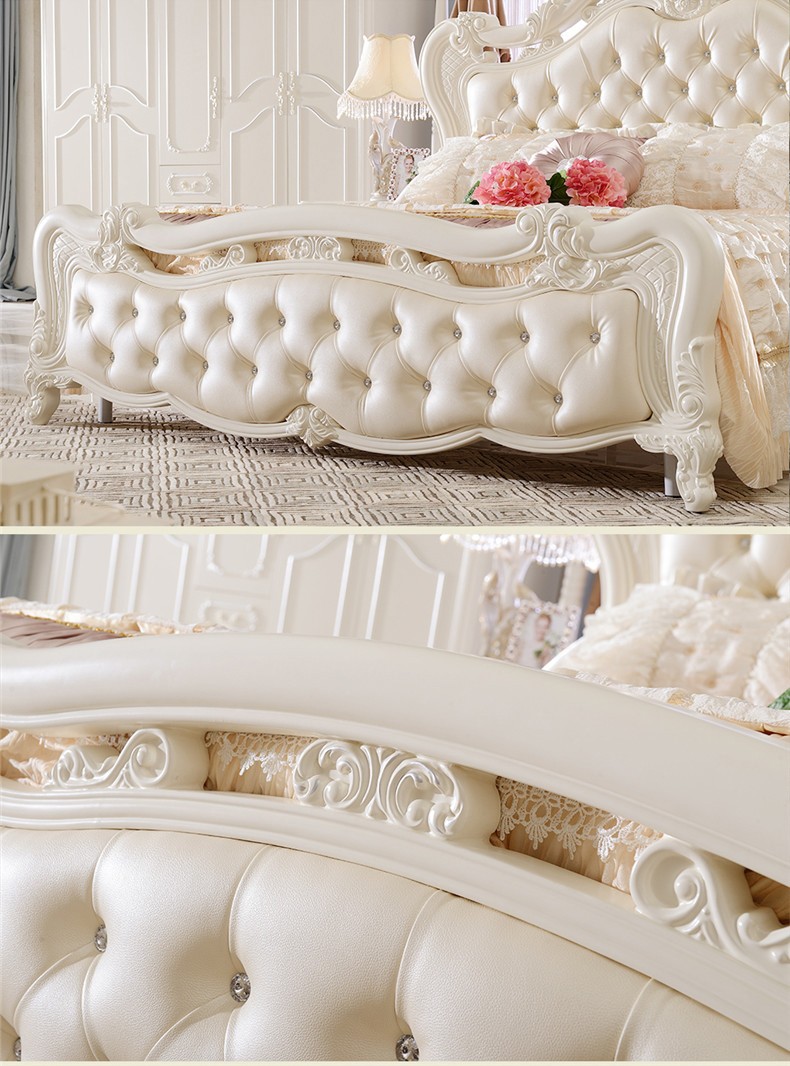 2018 European Style Antique wooden king size soft bed