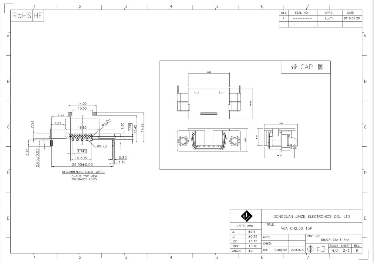 4.75mm Female Mini D-SUB 15P DB15 Plug Connector Slim HD R/A HDR Type
