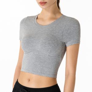 China Navel Exposed Short Sleeve Ladies Yoga Tops XL 2XL Skin Friendly wholesale