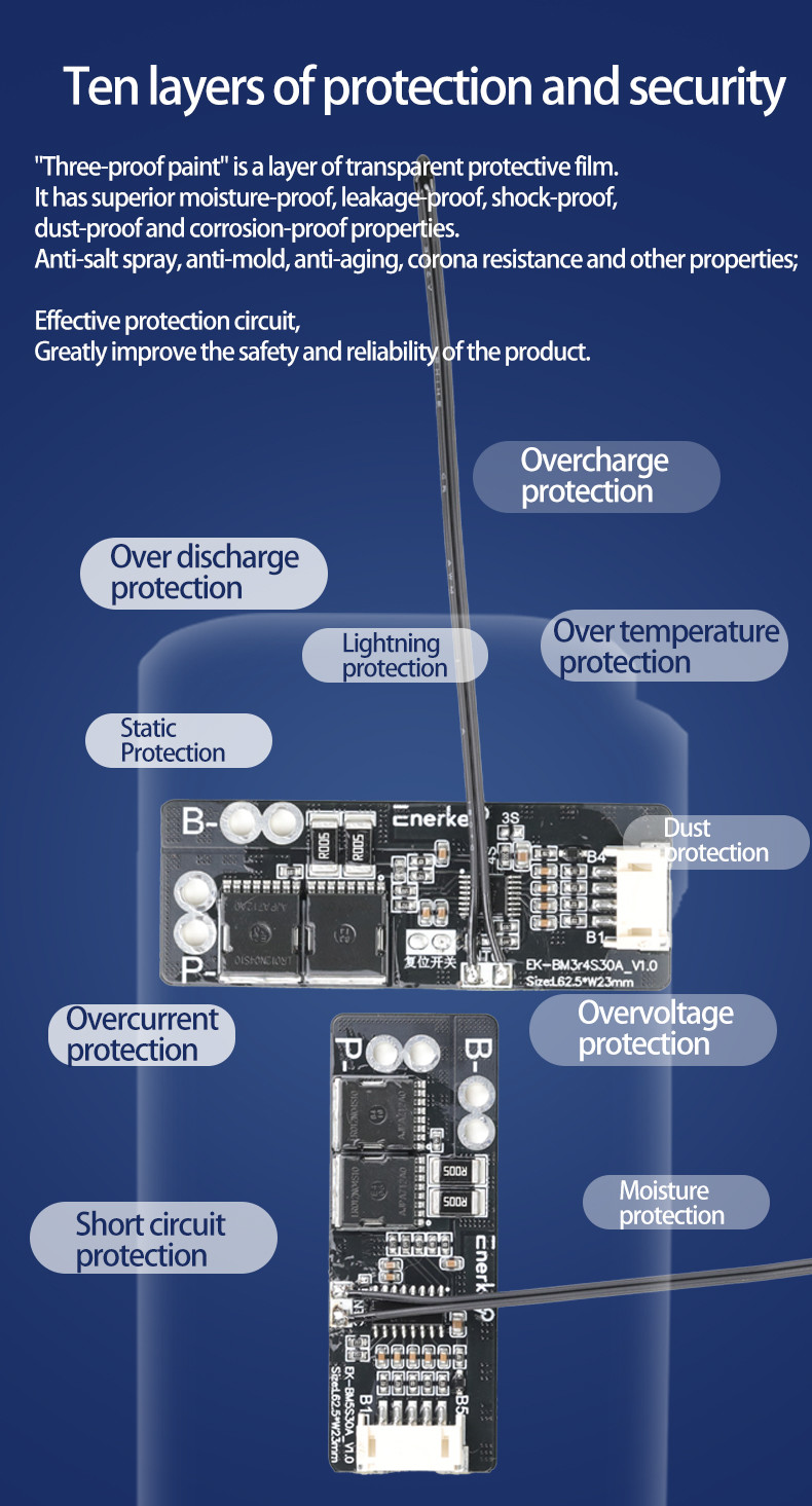 Enerkey 3S 4S 30A BMS With NTC , 18650 Li-ion Lithium Battery Cell PCB Protection Board