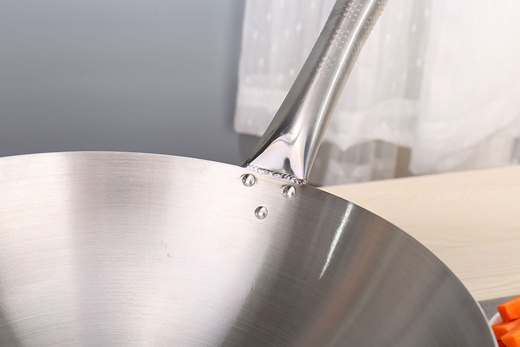 Thickened Stainless Steel Non Stick Chinese Wok Double Ear Non Coating Round Bottom