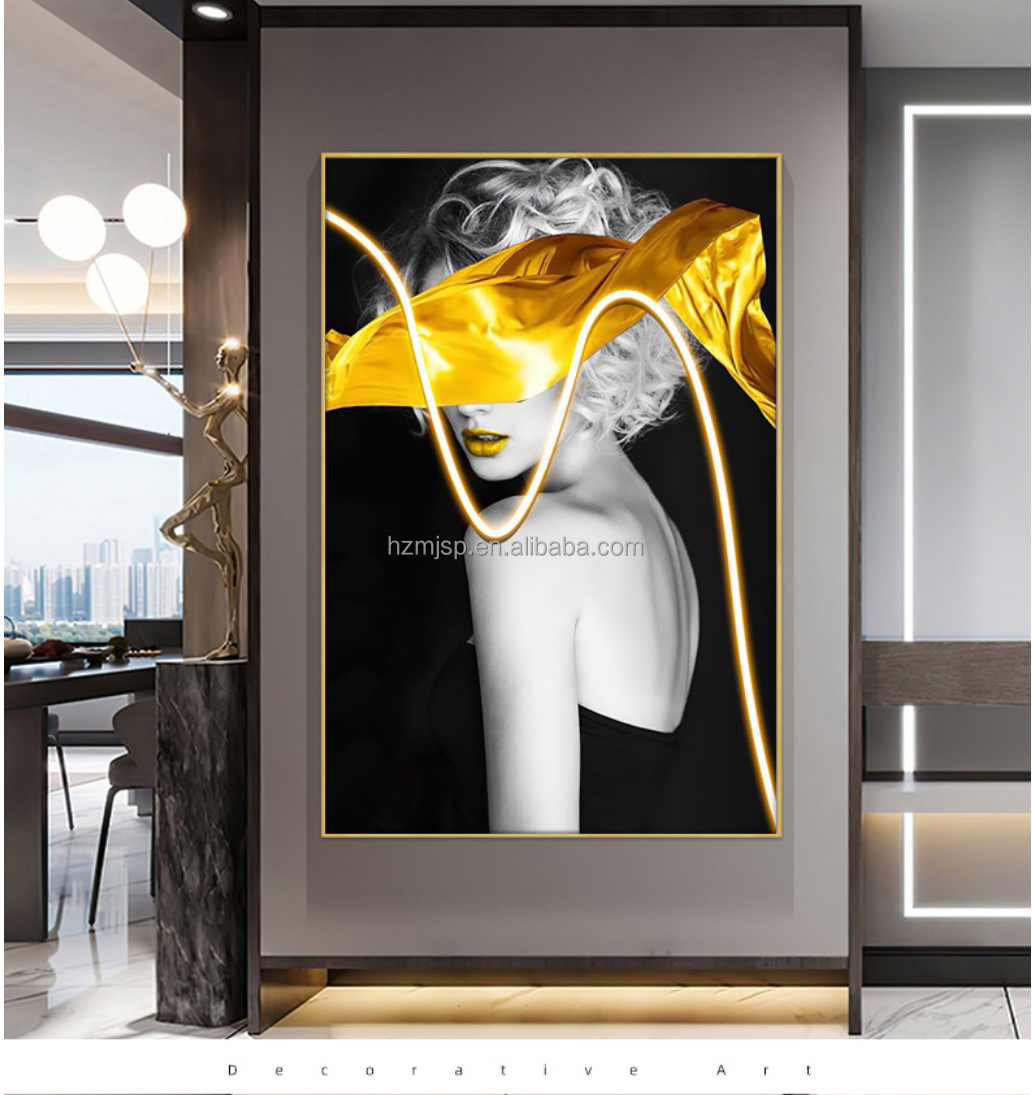 Modern Style 3D LED Portrait Poster Printed On Canvas Wall Art For Entrance Decorative