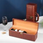 Waterproof Practical Leather Wine Gift Box , Thickened Single Wooden Wine Box