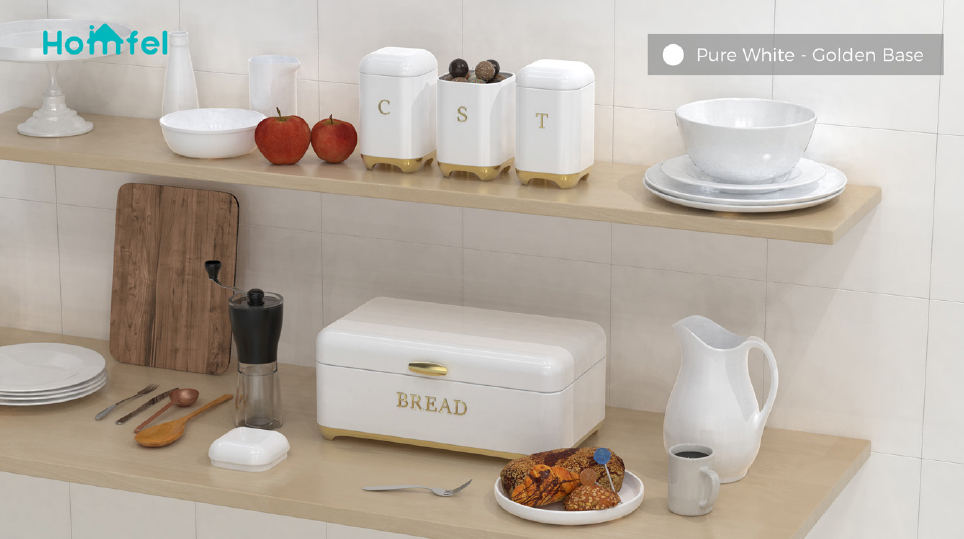 Storage Solution Crown Series Metal Bread Bin Set Tea Can Coffee Can Kitchen Storage Bread Containers Kitchen Organizer Can