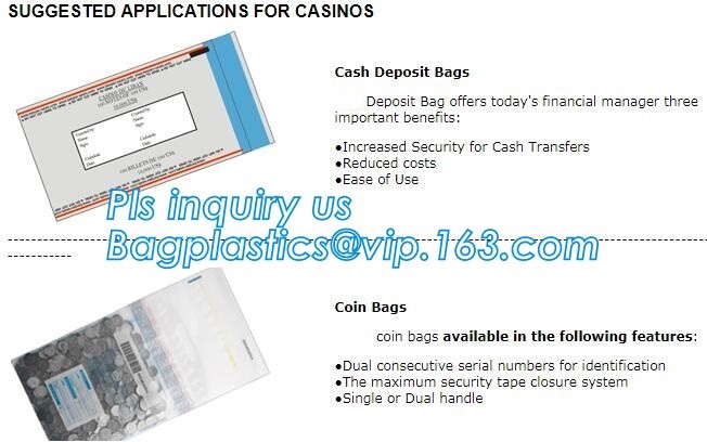 security deposit bags bank deposit bags cash deposit bags, general bank plastic deposit bags supply, Coin and Bank Note