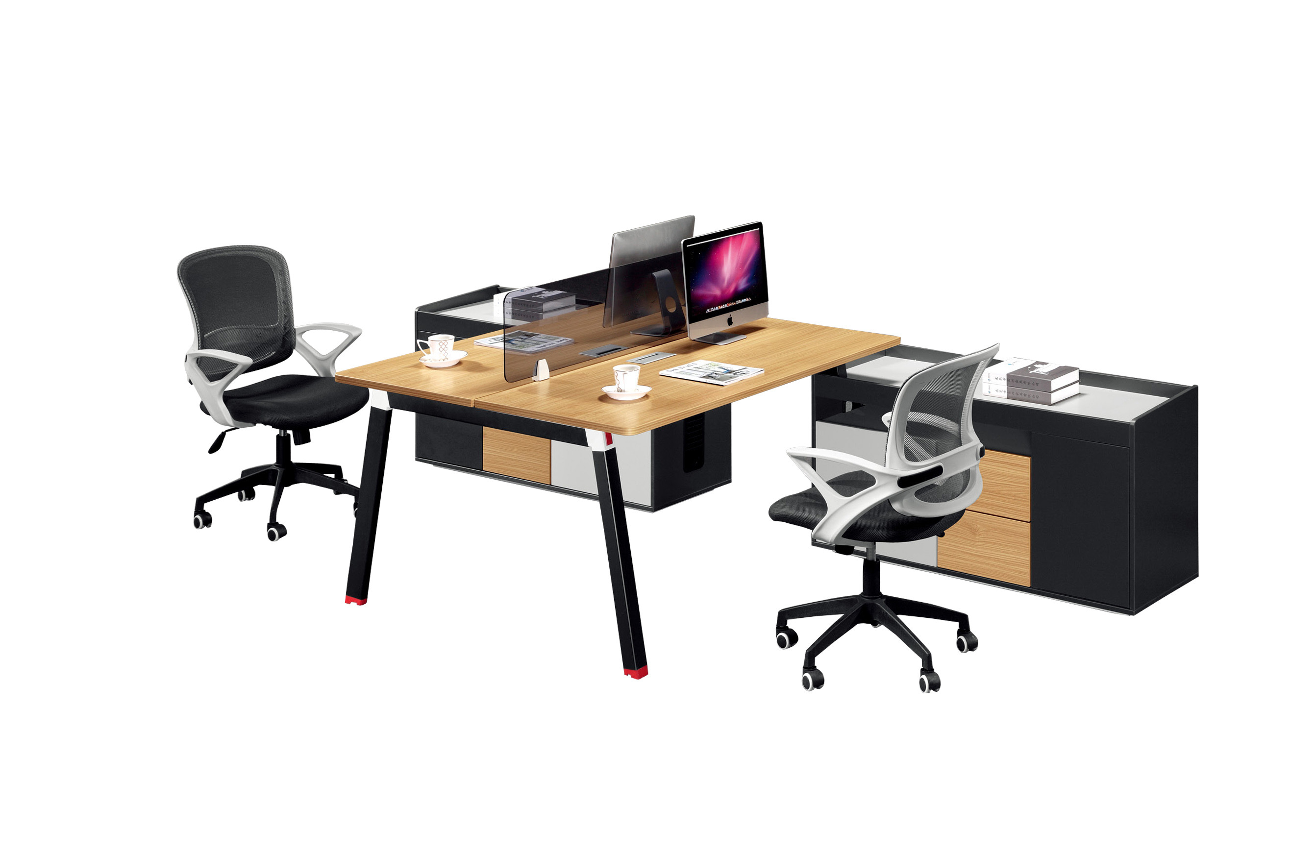 T Shape Modular Office Partition Workstation Melamine Board Materials