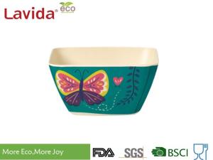 China Unbreakable Bamboo Cereal Bowls Eco - Friendly Garden Butterfly Printing Diverse Styles wholesale