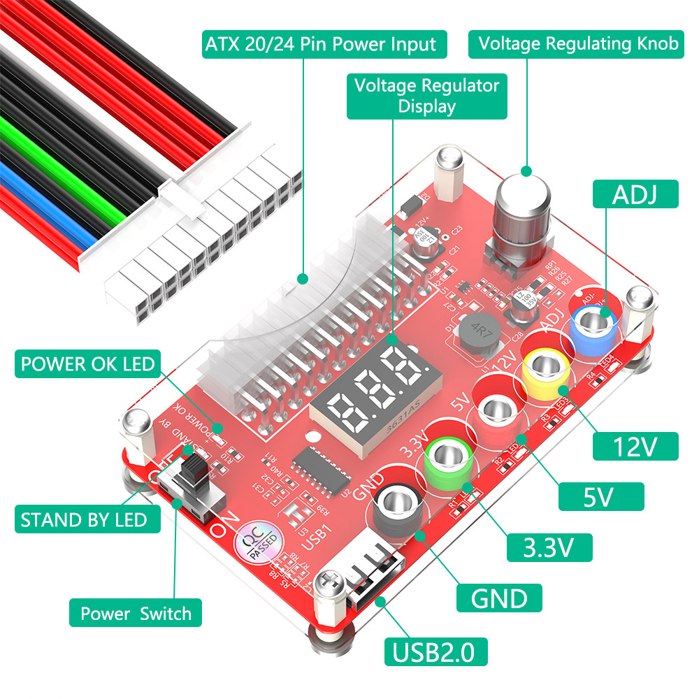 ATX Power Supply Breakout Board and Acrylic Case Kit Set for Easy Installation