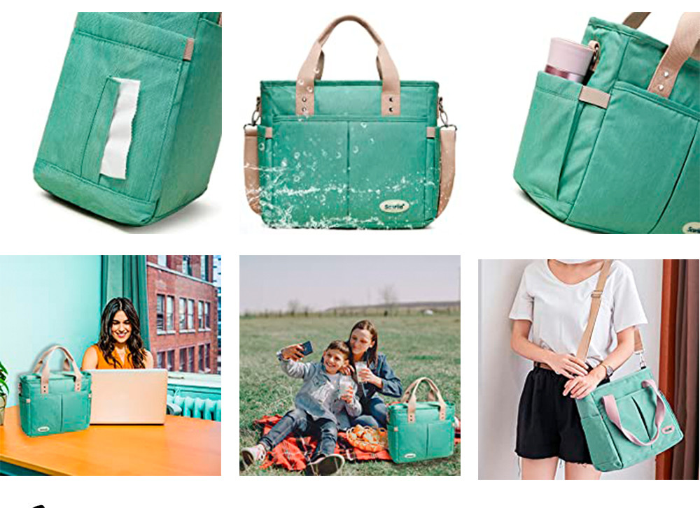 Women Pure Color Insulated Lunch Box With Detachable Shoulder Strap