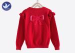 Sweet Butterfly Ribbon Girls Red Cardigan Sweater , Girls Knitted Cardigan Crew