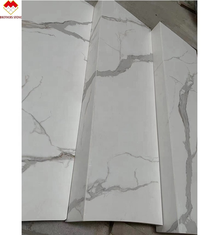 Customized Polished or Matte Calacatta White Marble Look Porcelain Tile Stairs Mohs 6-7 Hardness