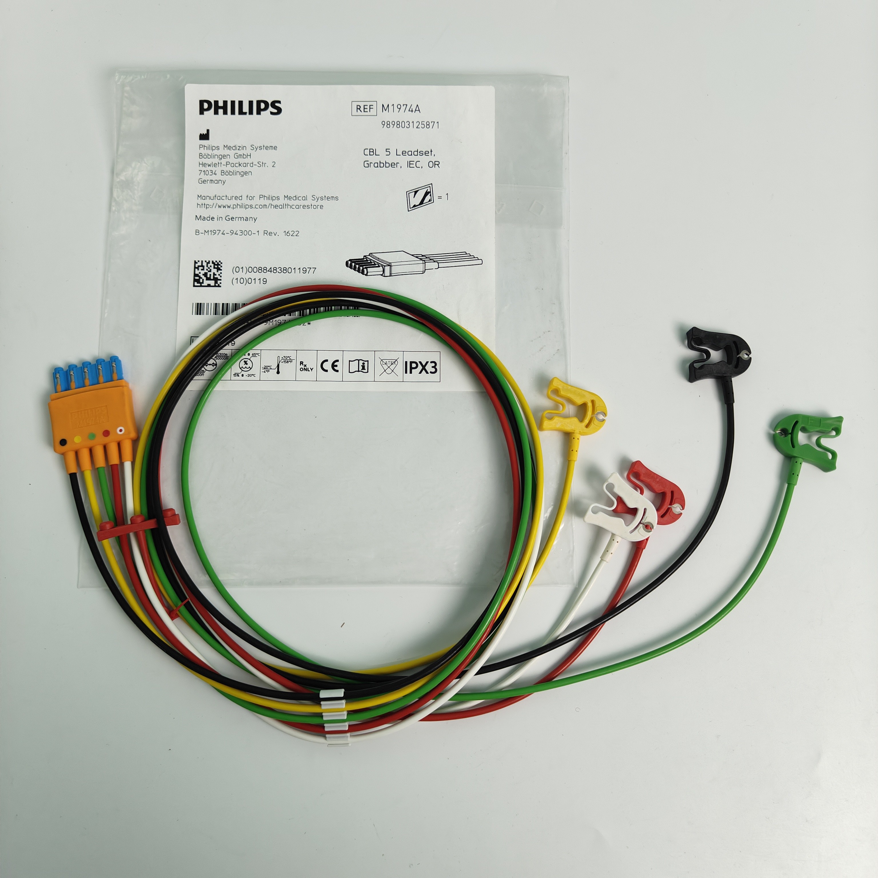 989803125871 Medical Device Consumables PHILIP Patient Monitor Original CBL 5 Leadset Grabber IEC OR REF M1974A