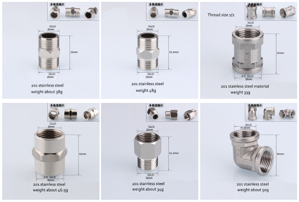 Size 10mm Stainless Steel Pipe Fittings 201 Threaded T Pipe Fitting