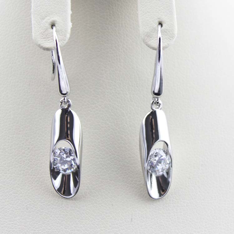 925 Sterling Silver 6mm Clear Cubic Zircon Dangle Earrings (YAQA001)