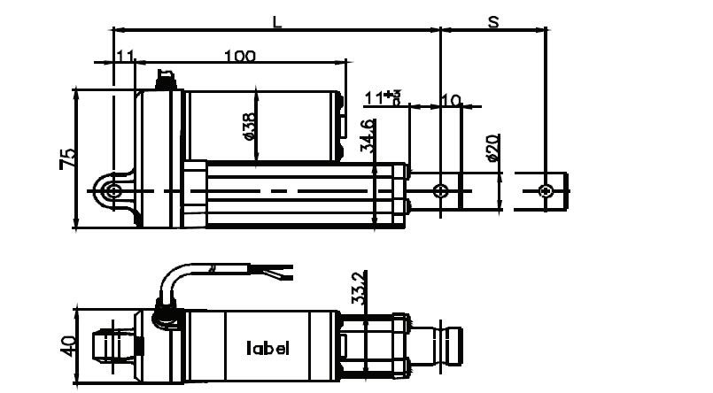 Small linear actuator for snow plough, 75mm stroke, 600N load, IP65, 12 volt linear actuator electric