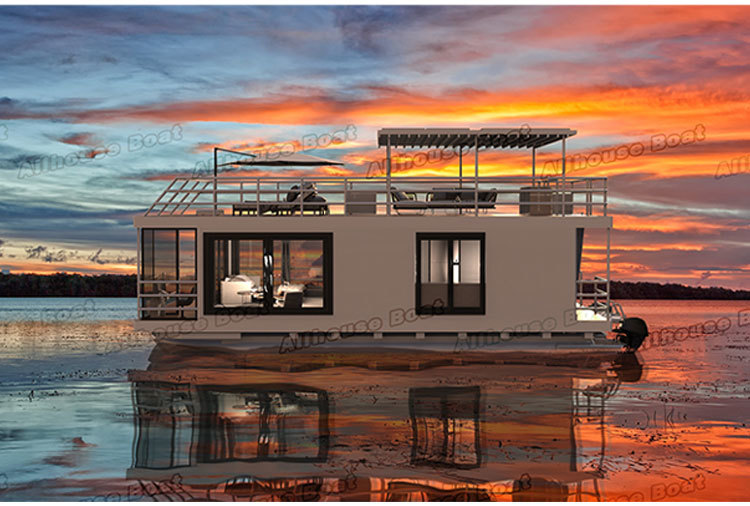 11.5m Aluminum Floating Boat Hotel Double Decker With Living Room