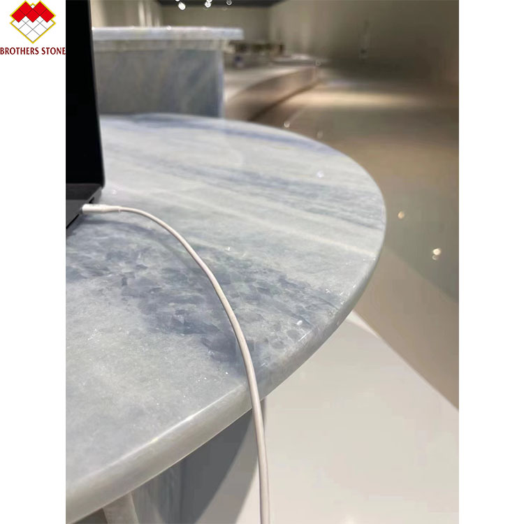 Fantasy Blue Marble Vanity Top Countertop Table OEM Custom Blue Crystal Quartz Stone