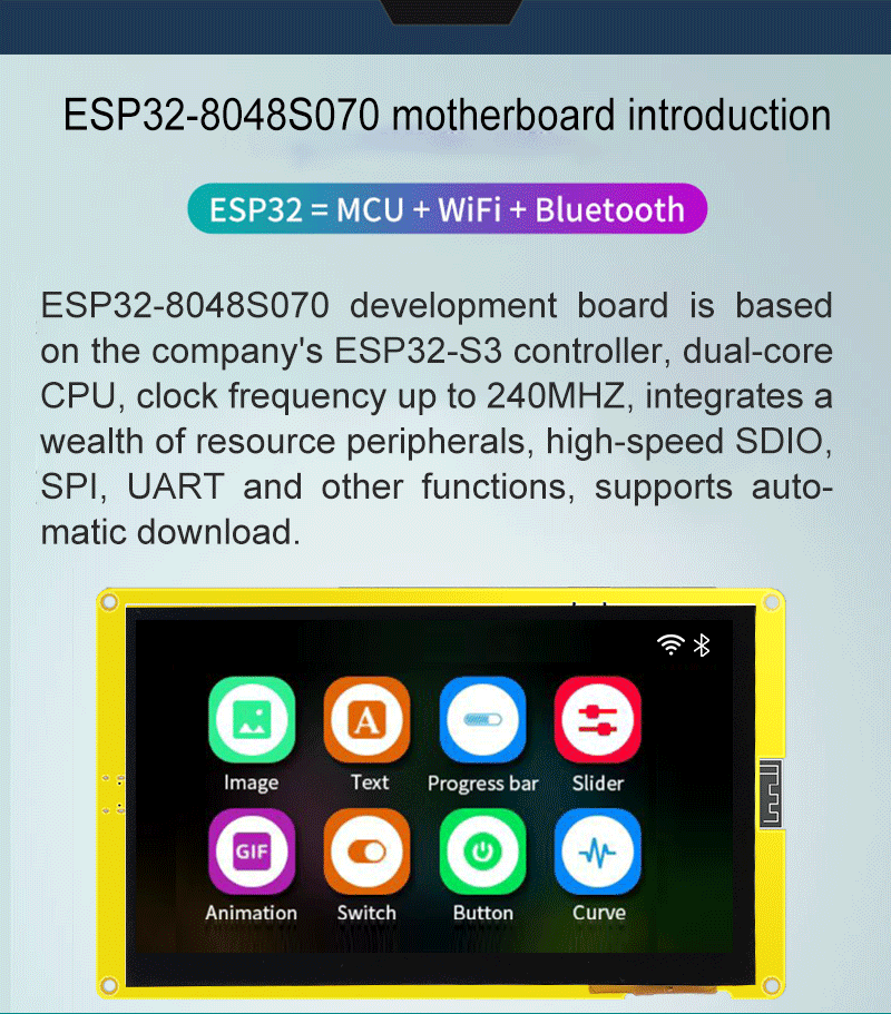 ESP32 7.0-inch TFT LCD display module with capacitive touch support for WiFi and Bluetooth
