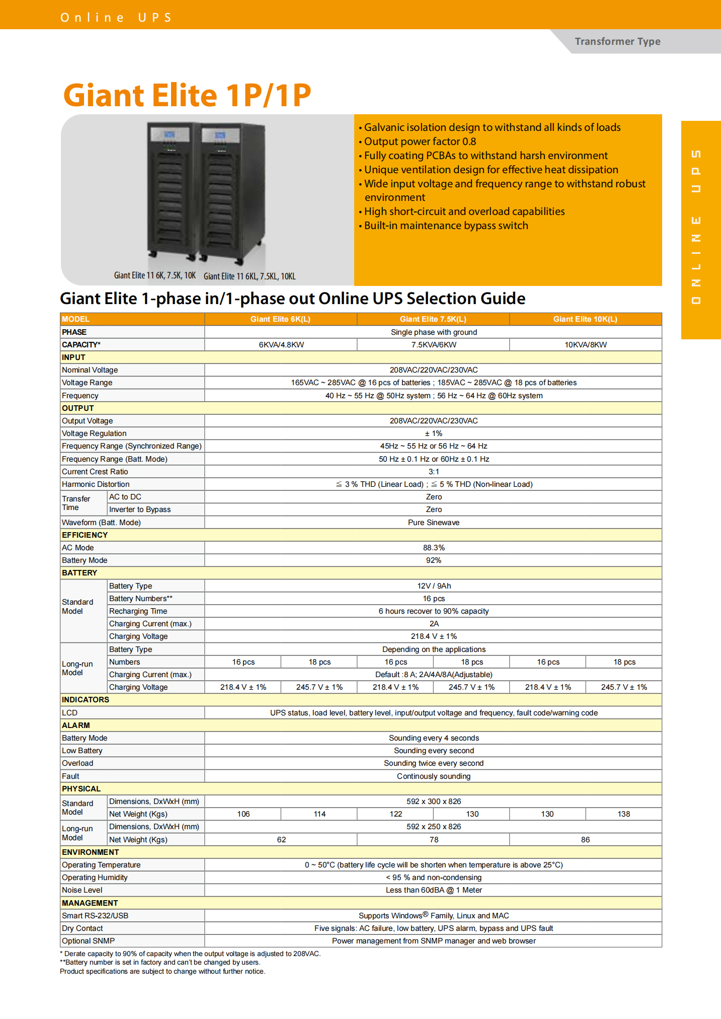 Telecommunications Visench OEM Giant Elite Single Phase UPS 6KVA-10KVA Rated Capacity