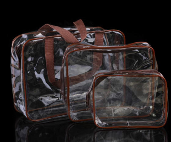 Transparent Cosmetic Promotional PVC Bags , OEM PVC Zipper Bag For Cosmetic Set