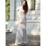hot sale polyester short sleeve long women Bodycon evening beaded dress with