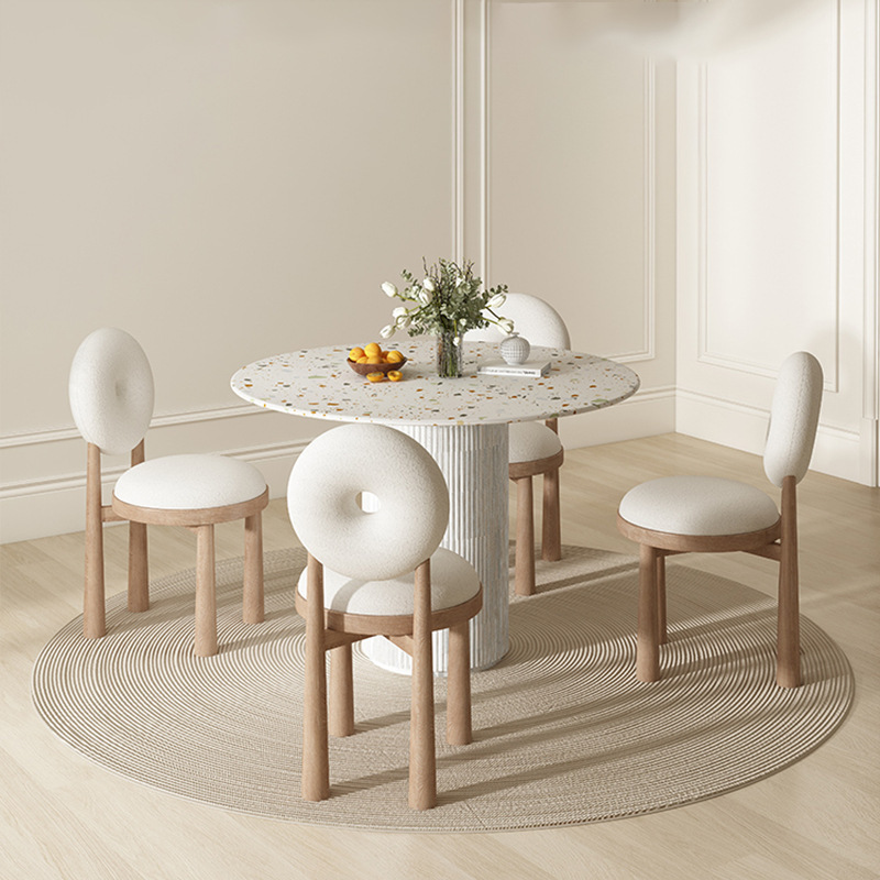 Oak Wooden Cashmere Dining Chairs Lamb Velvet For Modern Office