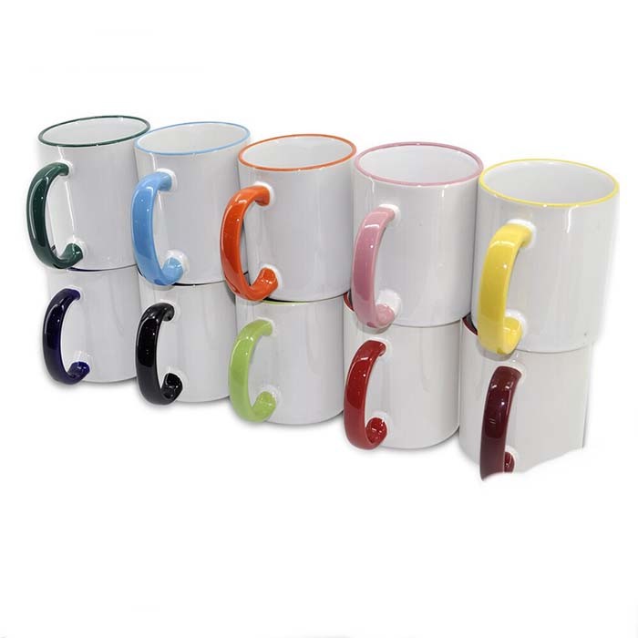Custom Blank Sublimation Ceramic Mug Rim Colored 11oz Sturdy Design