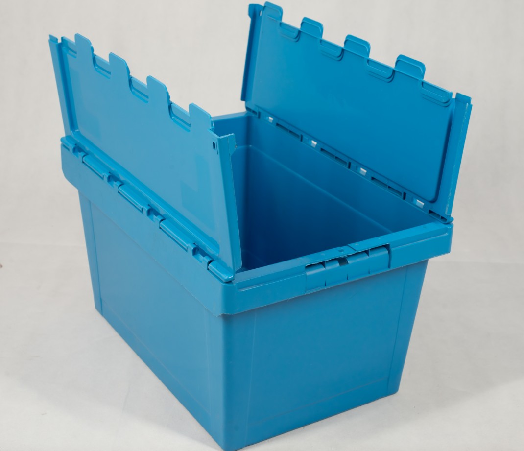 wholesale plastic nested and stacked hinged container with lid fruit box crates