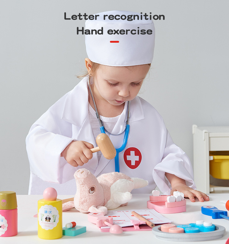 Kids' Role-Playing Doctor Injection Toy Gift Wooden Simulation Cloth Bag Medicine Box