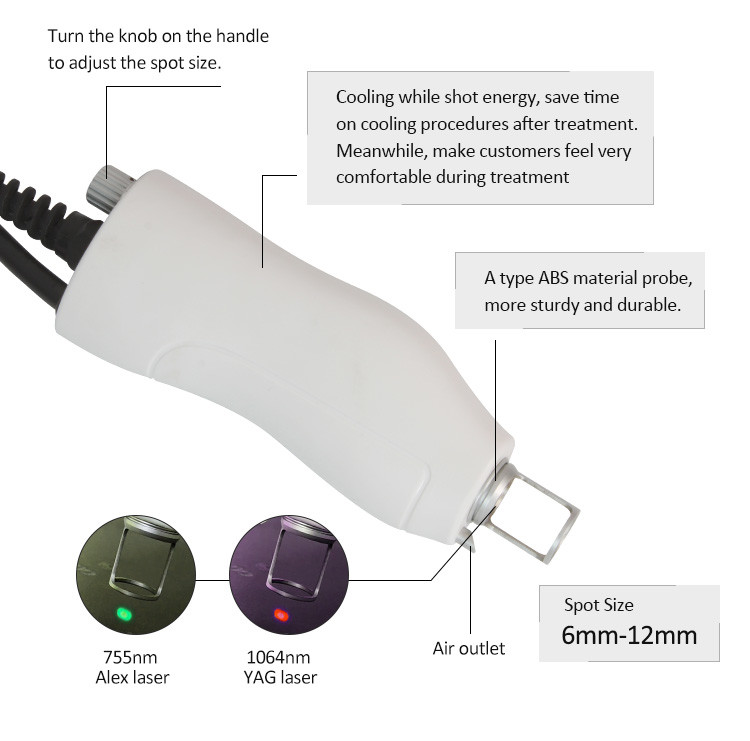 1064nm Fiber Optic Alex Laser Hair Removal Machine 8mm Spot Adjustable