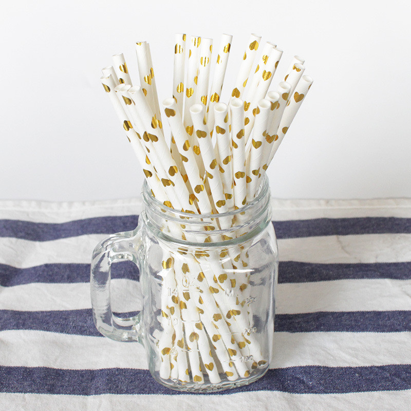 Gold foil pattern FDA Certificate Biodegradable Paper Straws Food-grade Recyclable Printed Eco-friendly Paper Straws