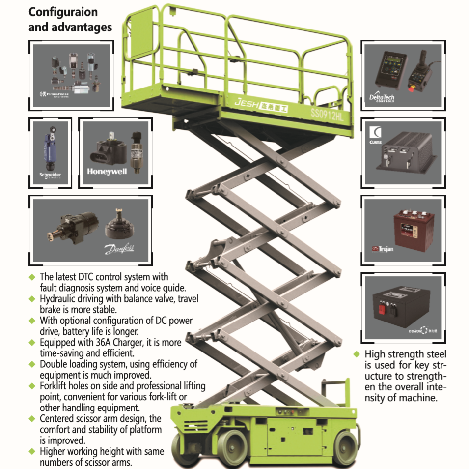 Manufacturer 450KG capacity mobile self propelled scissor lift 9m hydraulic electric elevated work platform for indoor