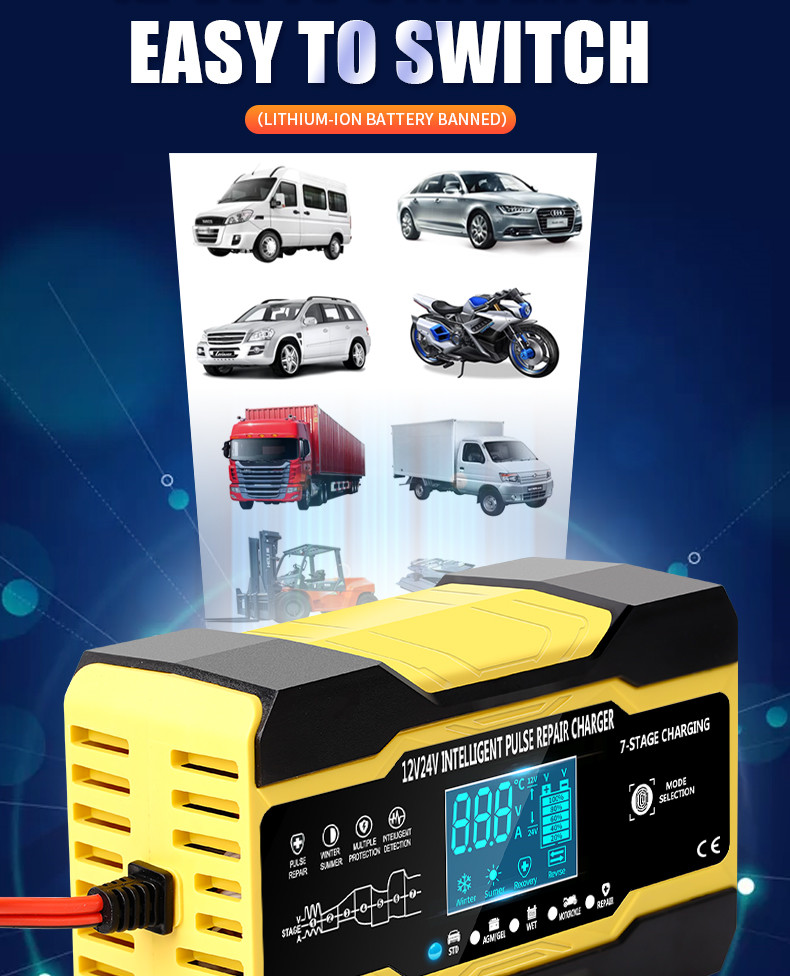 12V 24V 15A 7 Stage Intelligent Pulse Charger For Lead Acid Battery
