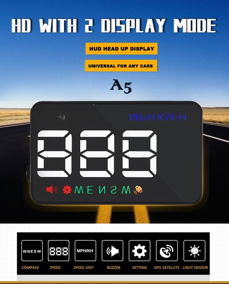 Ouchuangbo HUD 3.5 inch Car Head Up Display Windshield Projector Speedometer Overspeed - GPS Satellite 2 Dispaly Mode