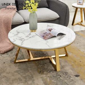 China 100x100cm Luxury Center Tables Metal Base Marble Top Low Tea Round wholesale
