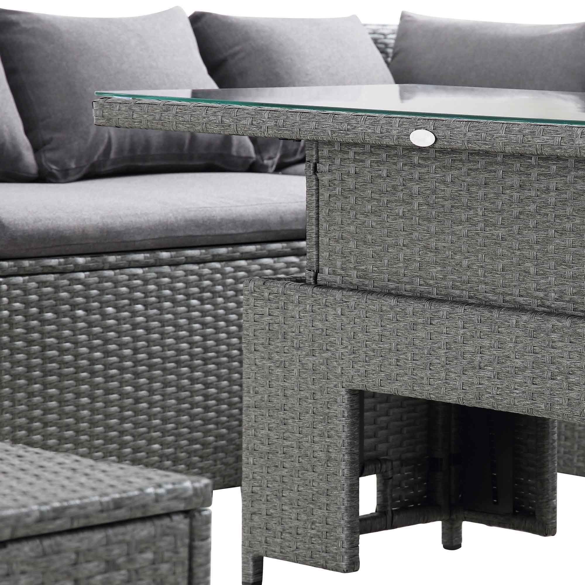 Rectangular Corner Dining Sofa Set with Rising Table AJUNION Rattan Garden Furniture
