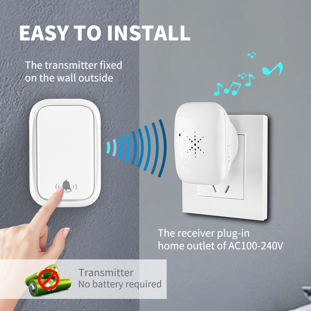 Wireless Call Ring Doorbell US EU UK Outdoor No Wiring Self Powered Waterproof Doorbell 300M