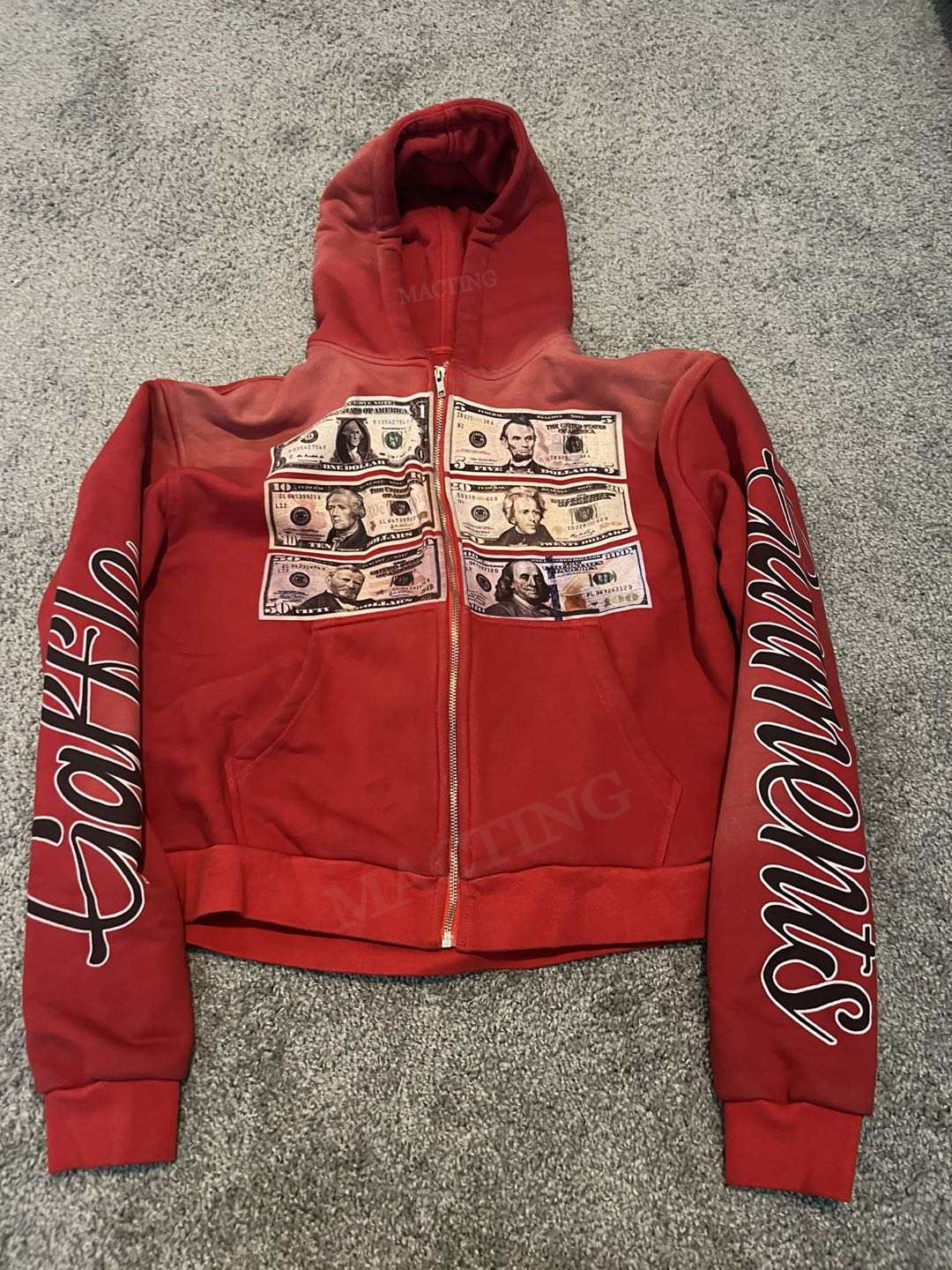 Unisex Distressed Hoodie with Sun Faded Look and Zip Up Closure in Acid Washed Finish