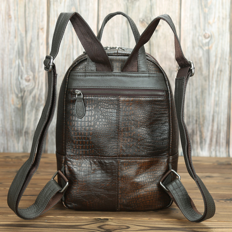 Waterproof Handmade Splicing Mini Small Genuine Leather Backpack Womens