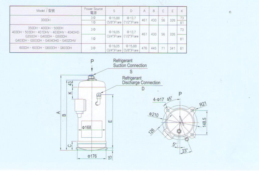 R22 Refrigerant 500DH-80D 1.4L Oil Charge Hitachi Scroll Compressor