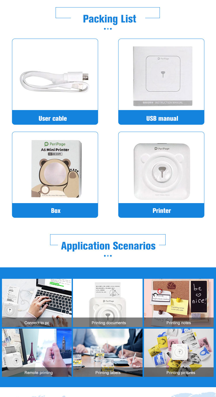 Customization Wireless Handheld Peripage Thermal Photo/ Sticker/ Note Print Printer Portable